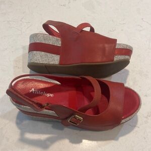 Antelope 818 red Maryjane style wedge sandals.  Size 38 (US 7.5).